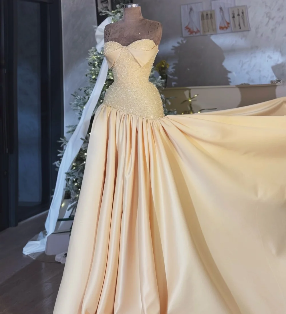

Customized Classic Charmeuse Pleat Sequined A-line Sweetheart Long Evening Dresses Luxury 2025 Exquisite Simple