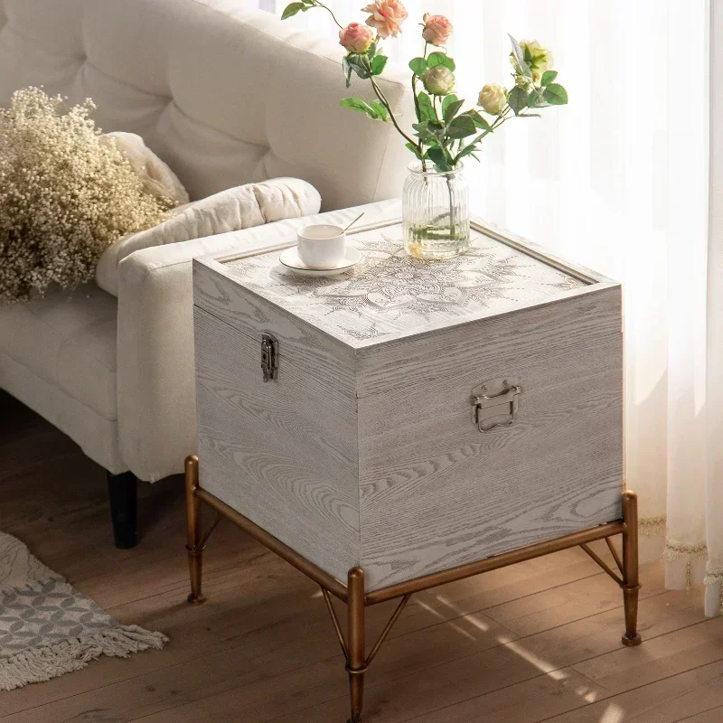 TAOLiving Room Side Table Movable Corner Table Coffee Table Storage Organizer Side Cabinet Carved
