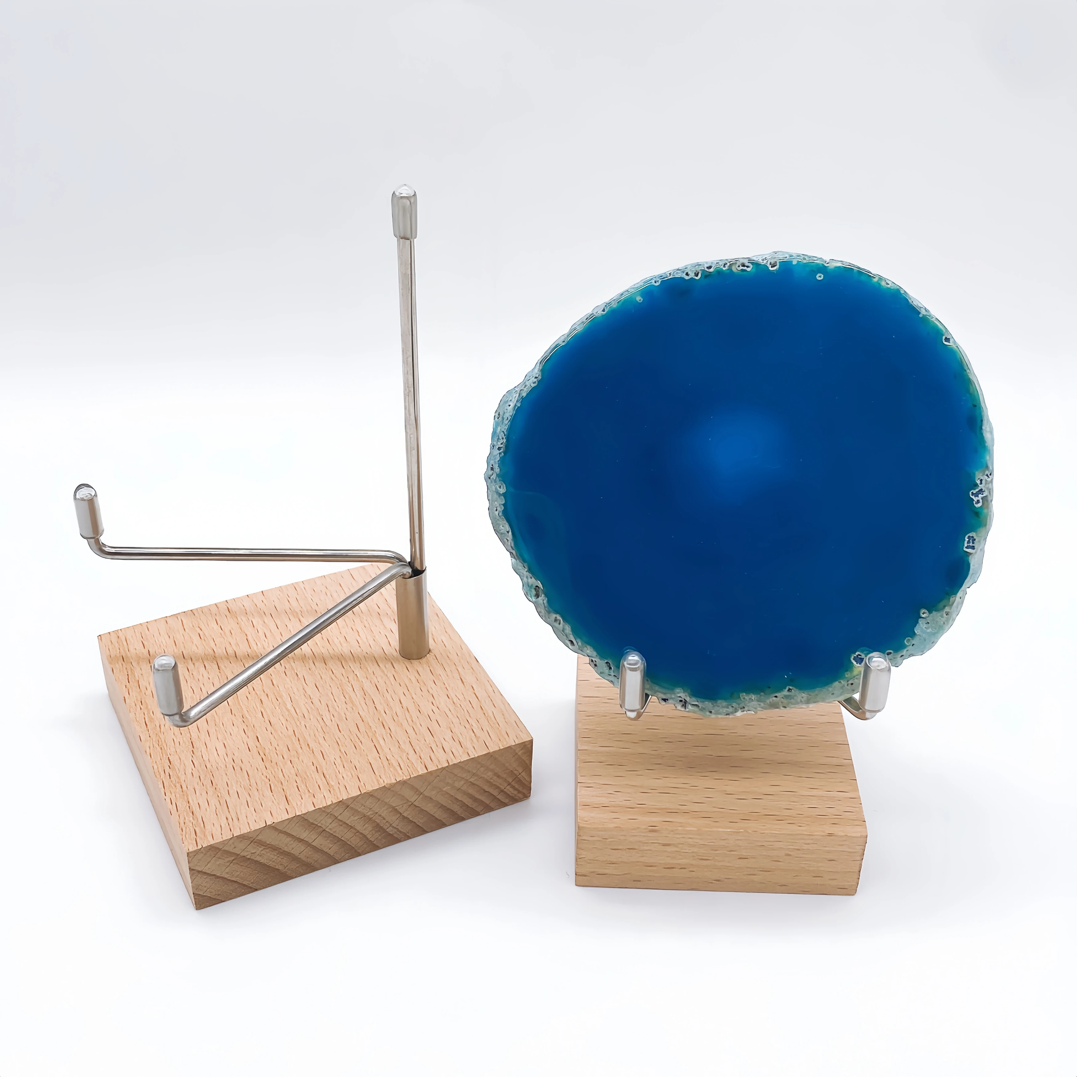 Adjustable Metal Display Stand with Wooden Base Crystal Rock Mineral Collectibles Holder Shelf for Shop Museum