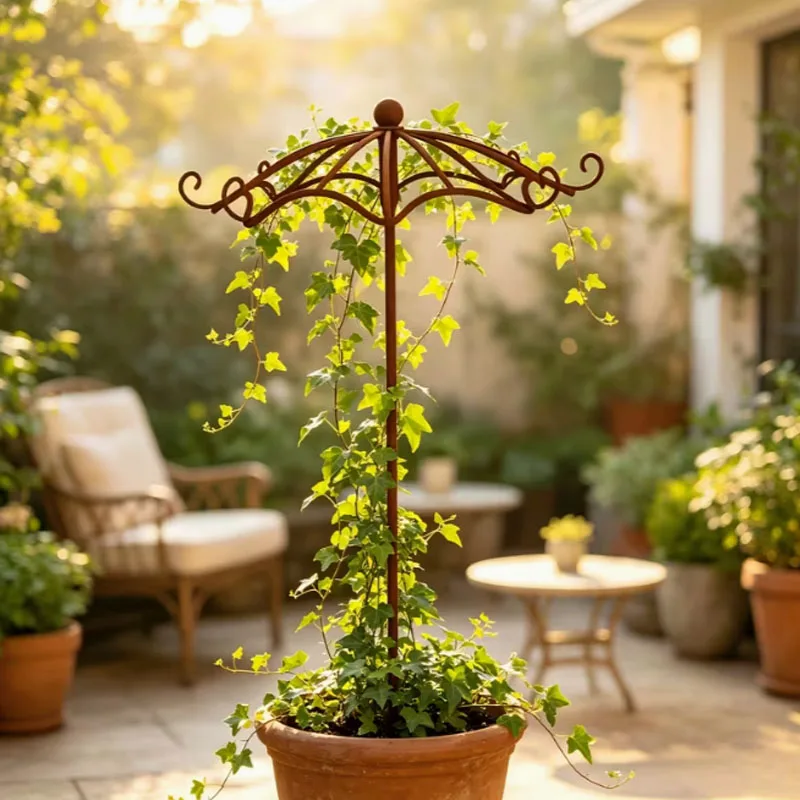 Umbrella Shaped Metal Garden Vine Frame Flower Stand Retro Rusted Plant Support Suitable Climbing Plants Roses Outdoor Lawns