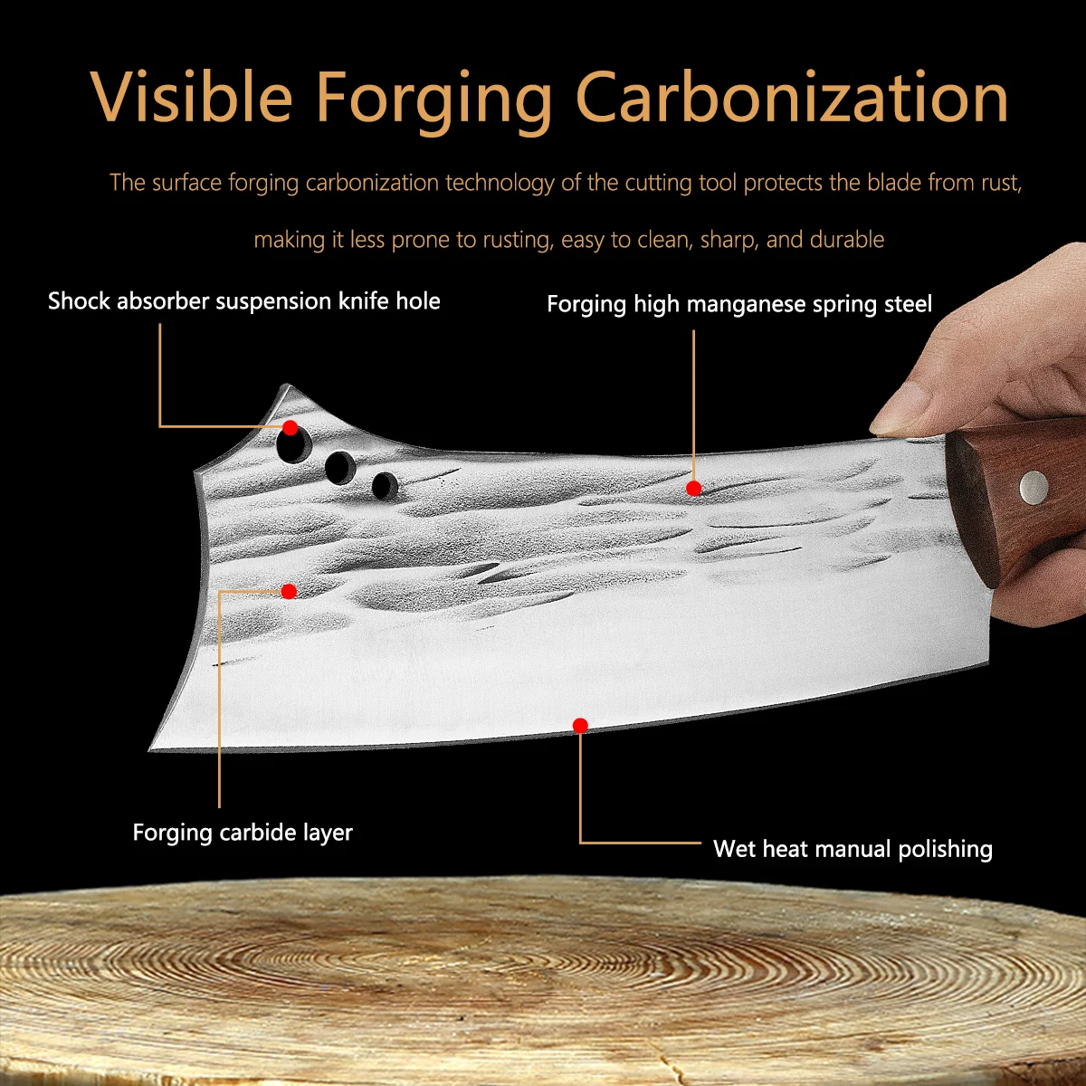 Heavy Duty Chopping Firewood Knife, Outdoor Wood Cutting Tool, Sharp Forging Knife with Thickened Blade for Camping & Survival