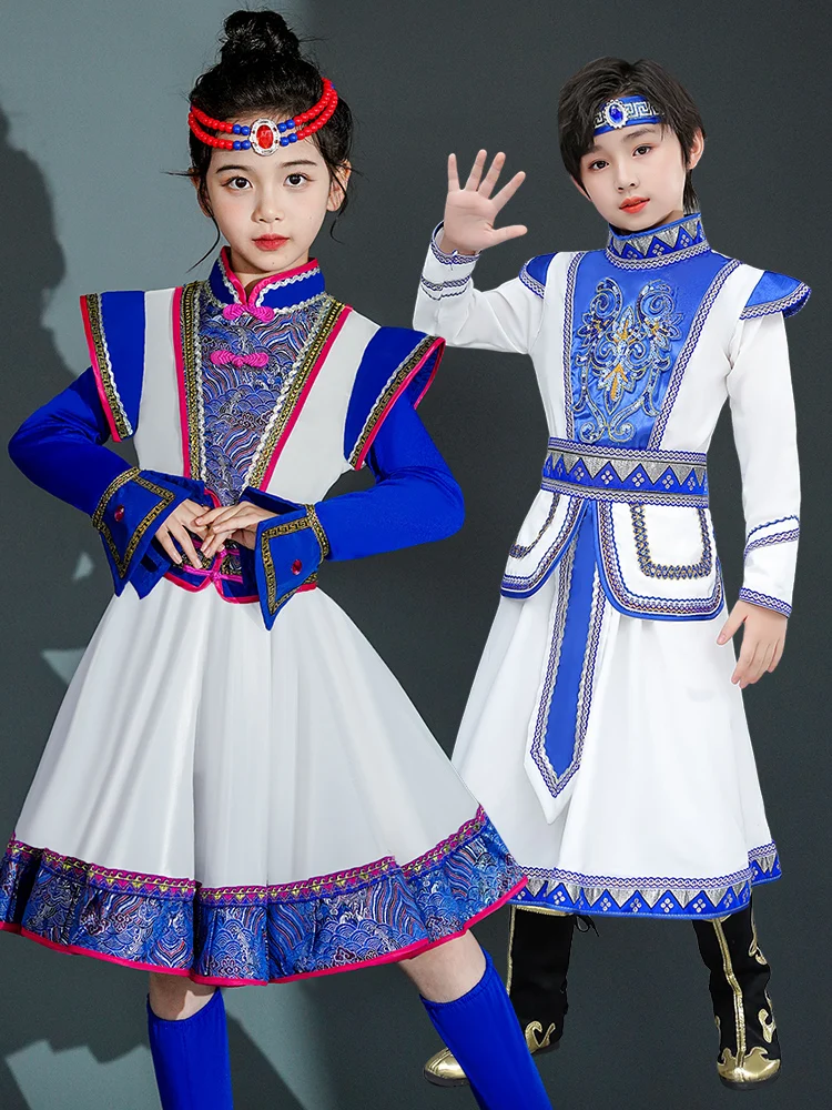 

Mongolian Dance Performance Costume Children's Ethnic Clothing Prairie ba Riding Outfit for Boys And Girls