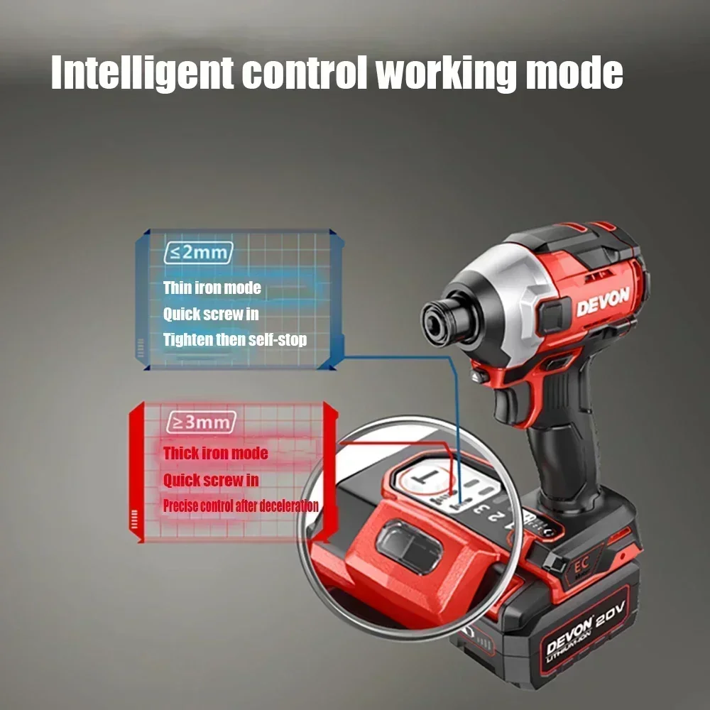 Devon 20v Cordless Impact Screwdriver Brushless 5762 240Nm 3700rpm 4200T/min 2 Smart Modes Rechargeable Universal Flex Battery