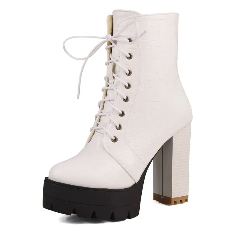 

SIMLOVEYO Женские ботильоны на платформе Hill со шнуровкой 46 47 48 Ботильоны для вечеринок с круглым носком на массивном каблуке 11,5 см Женская повседневная распродажа