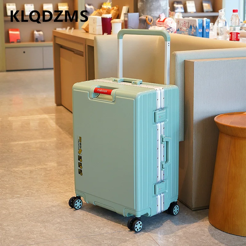KLQDZMS กระเป๋าเดินทางกรอบอลูมิเนียม Boarding Box 20 "22" 24 "26 นิ้วขนาดใหญ่ความจุรถเข็น ABS + PC กระเป๋าเดินทาง