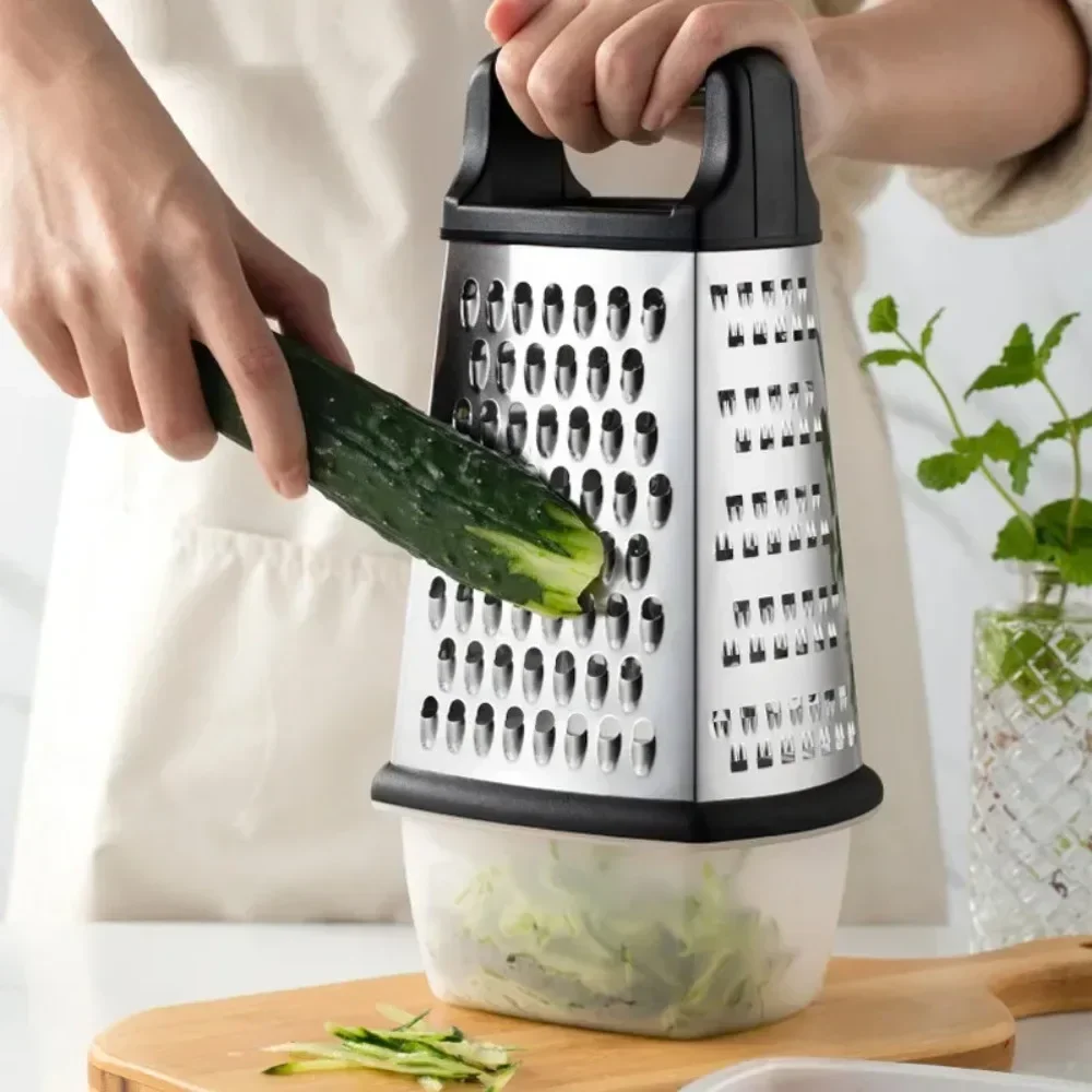 Four-Side Box Grater Cheese Grater with Container Stainless Steel Multipurpose Slicer for Vegetable Cutter Kitchen Accessorie