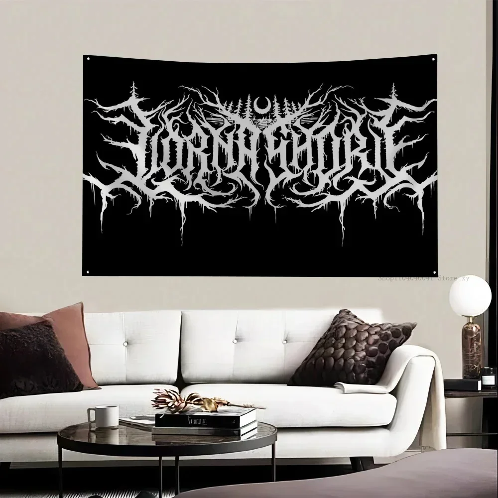Drapeaux et bannières Rock Band en polyester, 4 trous, noir, métal, sensation, décoration extérieure, chambre, esthétique, 1 pièce