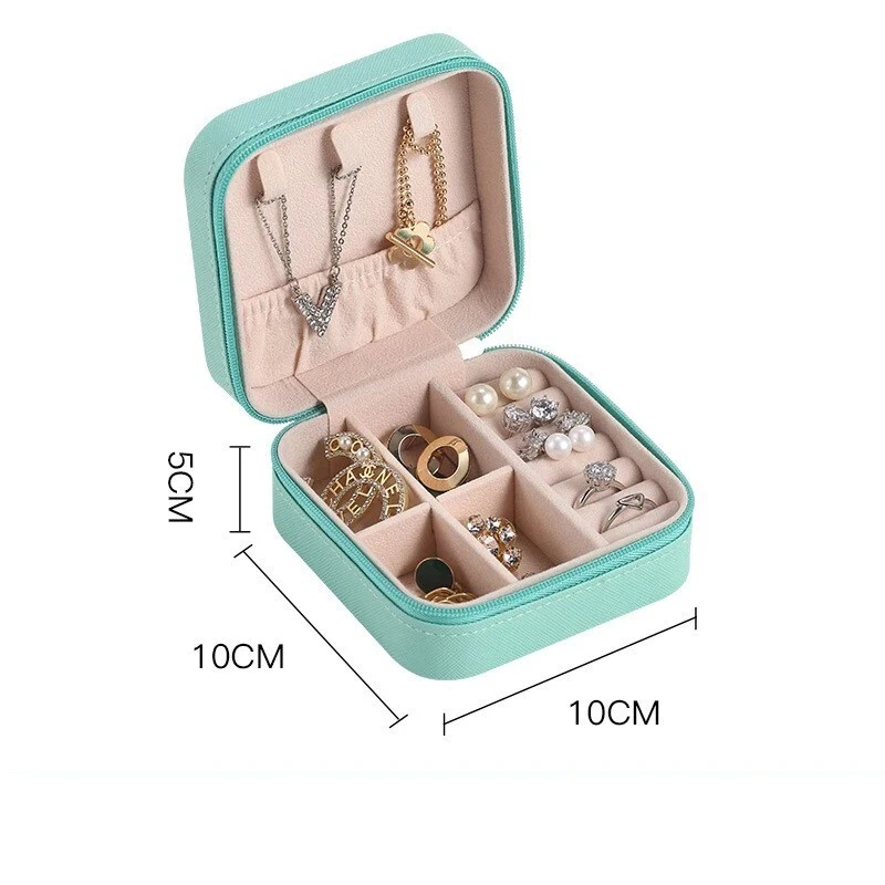 Mini Jewelry Storage Box PU Leather Ring Earring Necklace Organizer Case Black White Pink Blue Jewelry Box for Home Travel
