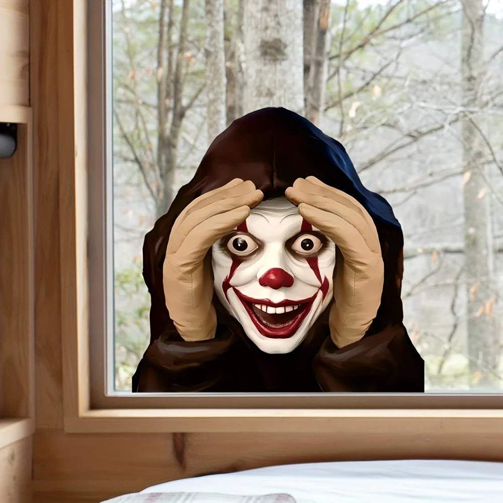 1pc Halloween Wall Window Sticker, peekaboo clown design. Suitable for decorating glass doors and windows, cabinets, cars