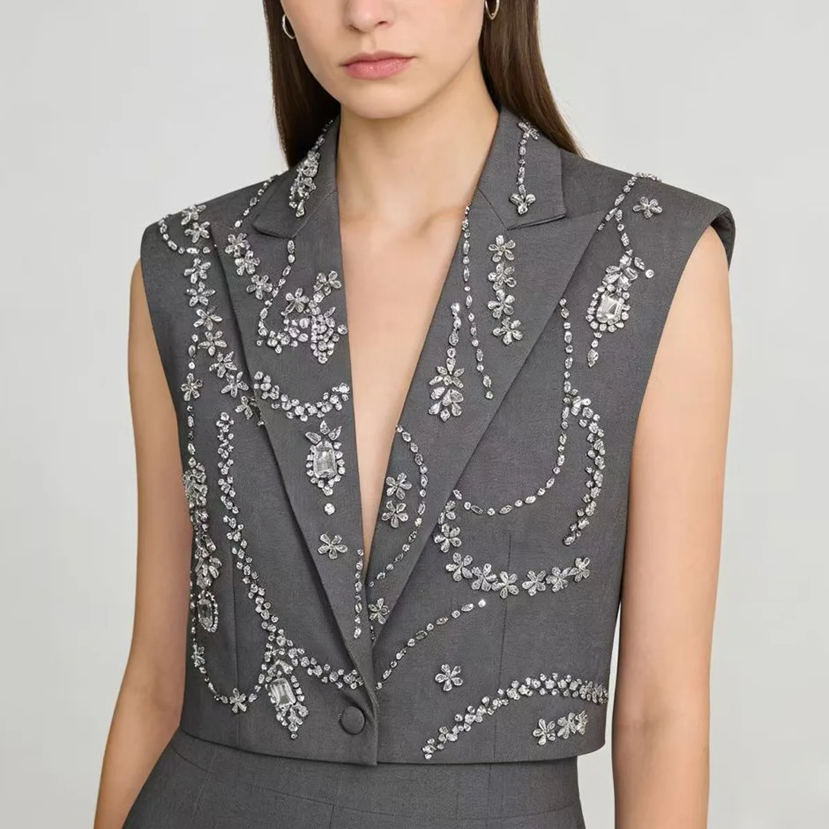 

S-XL Black and White Women's Vest High Quality Fashion New Luxury Handmade Beaded Sleeveless Slim Fit Complex Exquisite Top