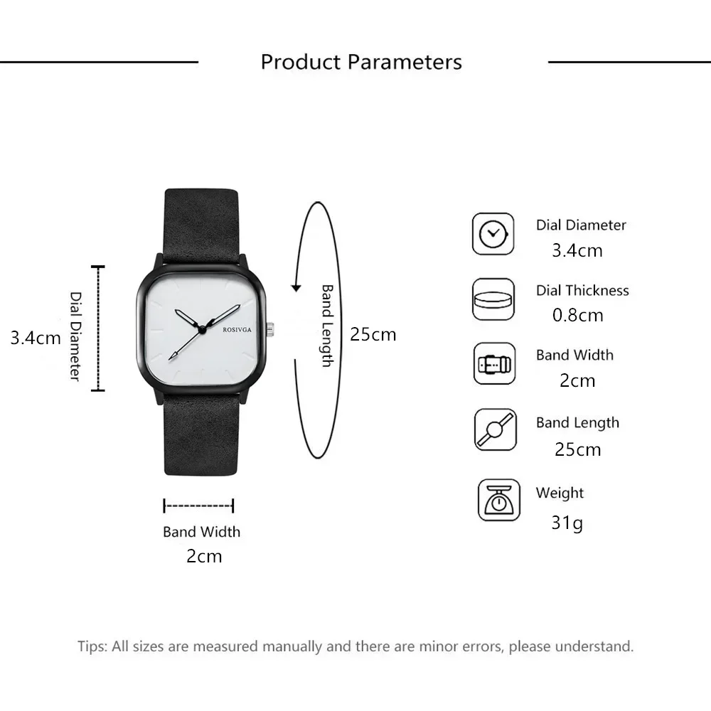 Minimalista Square Dial Quartz Watch para homens e mulheres, couro PU, relógio de pulso simples, relógio