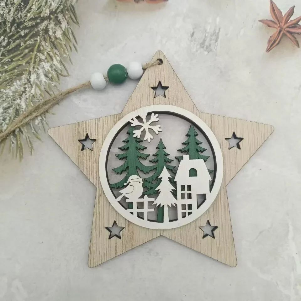 Vintage Hollow Christmas Wooden Pendants Ornaments Christmas Party Decorations Christmas Tree Ornaments Hanging Gifts