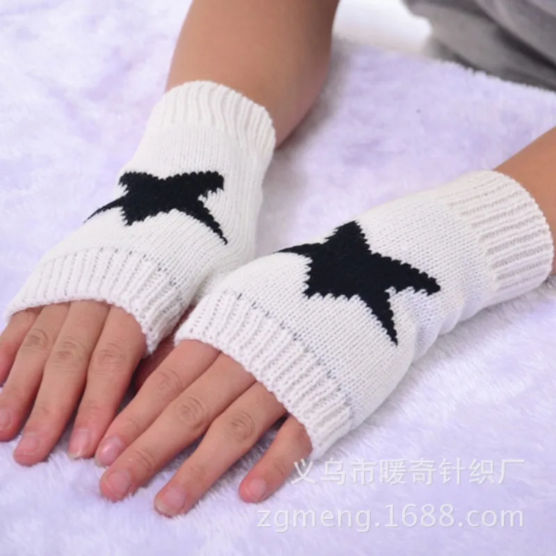 Stylish Knitted Gloves Half Finger Star Gloves Winter Warm Wool Pentagon Soft Hand Fingerless Emo Gloves Preppy Mittens