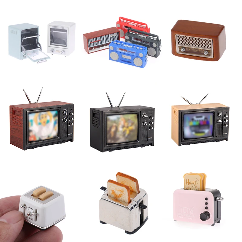 1pc Mini Furniture Lamp Radio Television Kitchen equipment For Children Gift Retro Dollhouse Decoration