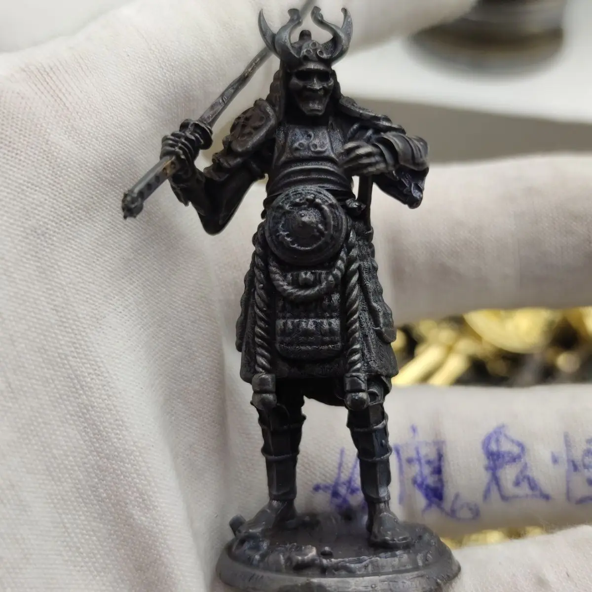 6cm Pure Copper Demon Samurai Skeleton Warrior Figurine, Ancient Armor Model Statue,Collectible Home Desk Decor Gift