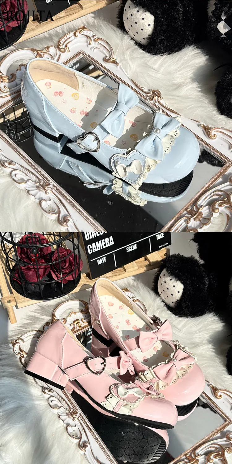 Round Head Lolita Shoes Bow Sweet Leather Shoes Women Sweet Lolita Mary Jane Shoes Women Harajuku Daily Casual Shoeses