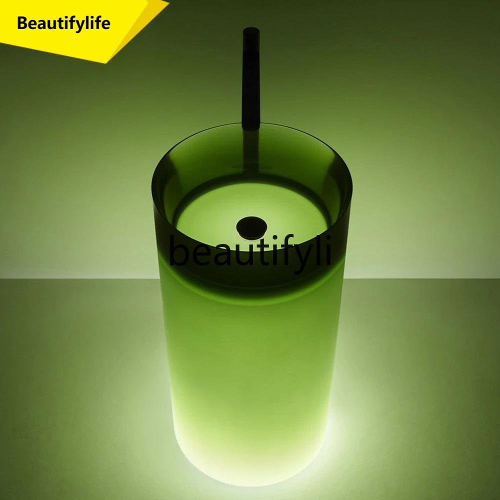 

cn0420 Tea brown transparent luminous balcony outdoor floor-to-ceiling hand wash face wash table column basin