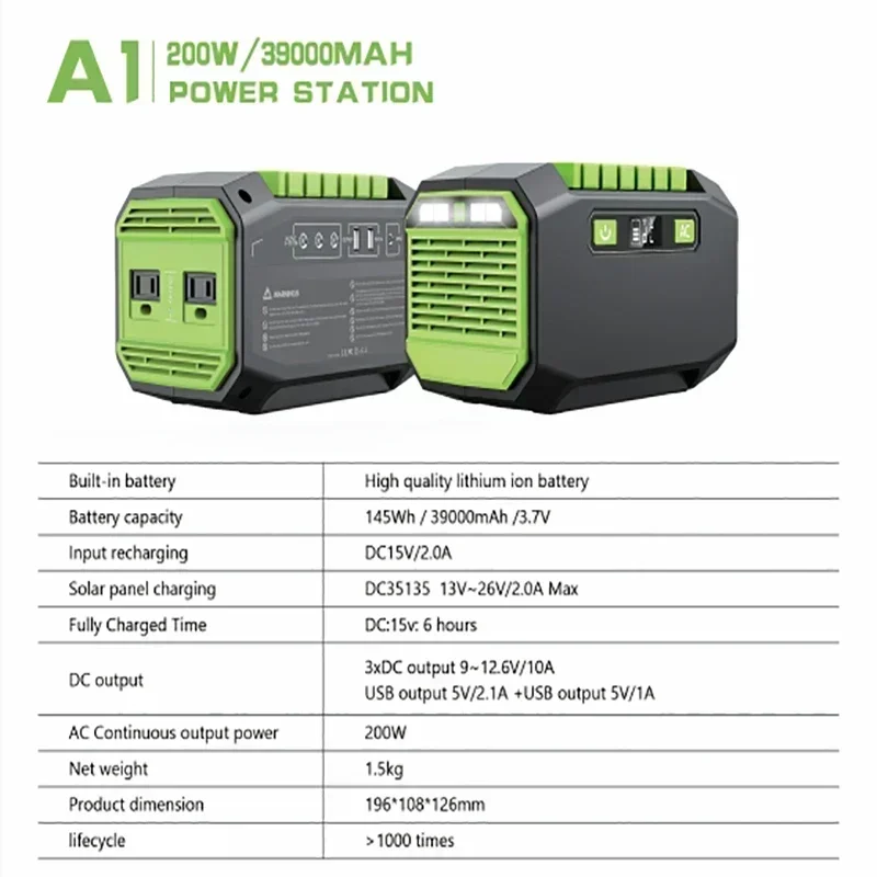145Wh/173Wh 200W Portable Power Station 220V/110V Solar Generator Outdoor Emergency Mobile Power Bank For Camping Power LED