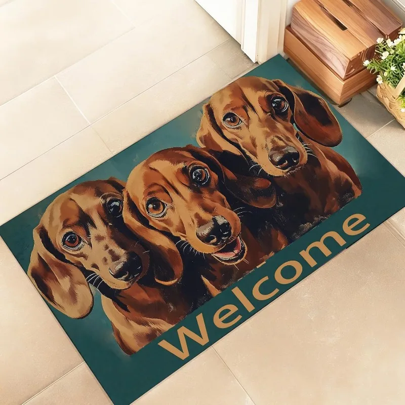German Shepherd Welcome Door Mat Pet Portrait Dog Pattern Entrance Rug Non-slip Home Decor Carpet for Hallway Entryway Bedroom