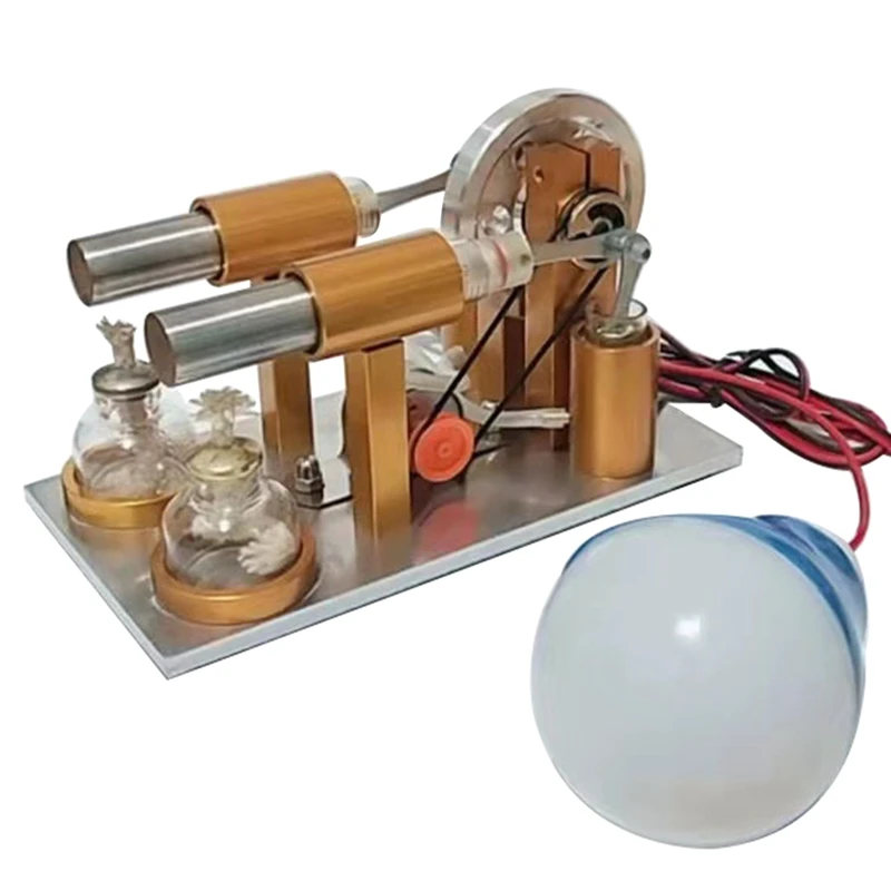 

Metal Hot Double Cylinder Stirling Engine Model Educational Scientific Power Generation Experimental Toys