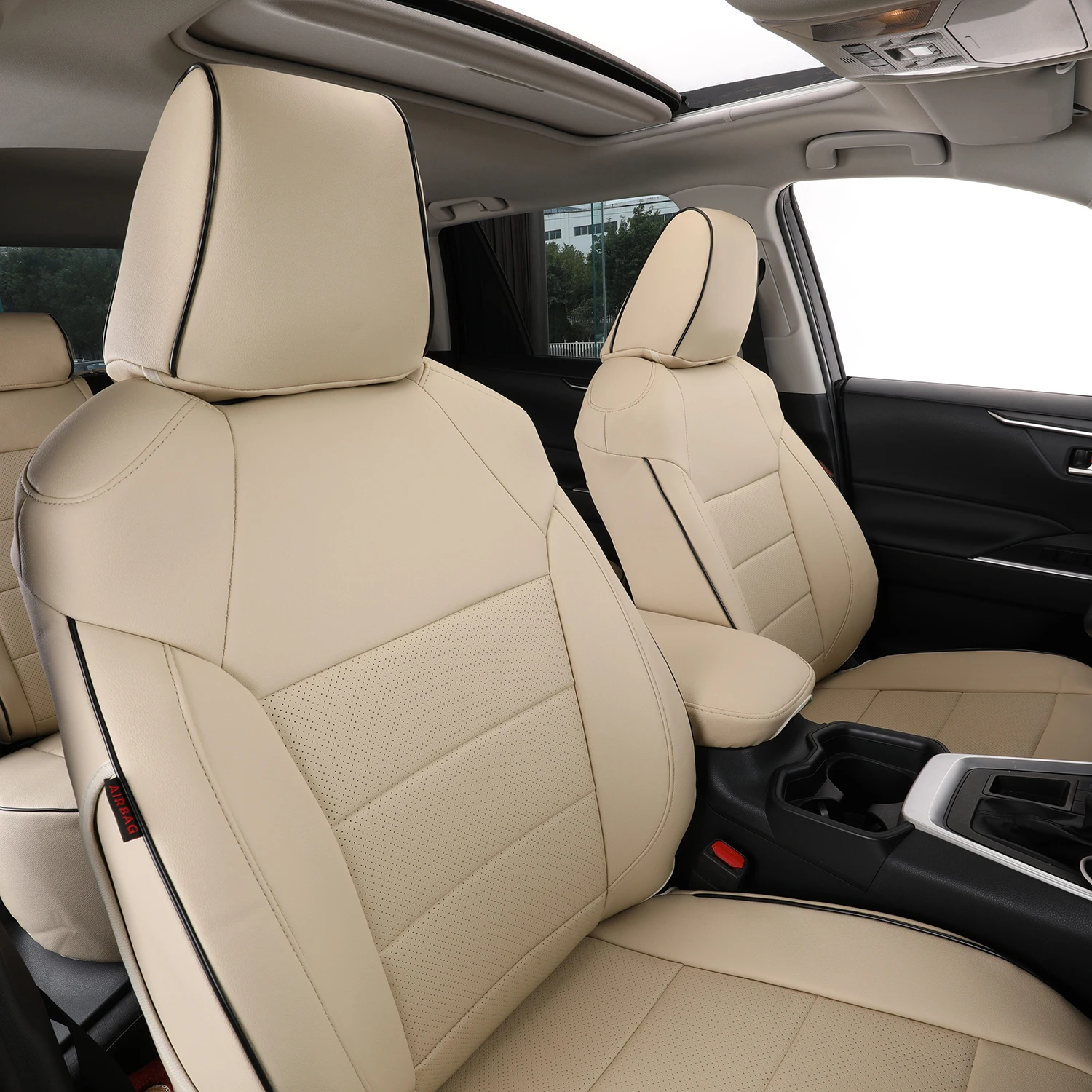 Luxury Beige Leather Car Seat Cover Custom Universal 5pcs Seat Cover Car For Toyota Highlander 2020 2021 2022 2023