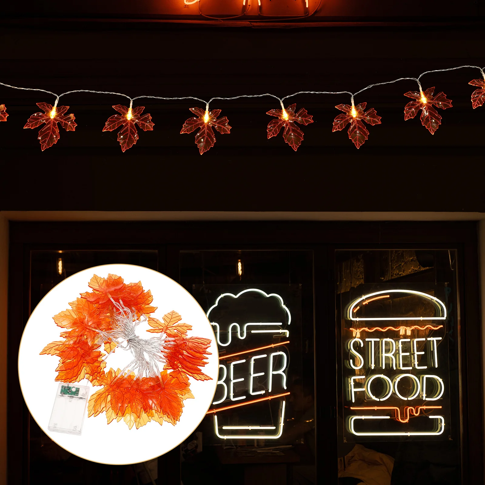 

1Pcs Maple Leaf String Light Orange LED Powered Warm Decor for Thanksgiving Halloween Party Garden Patio Indoor Outdoor