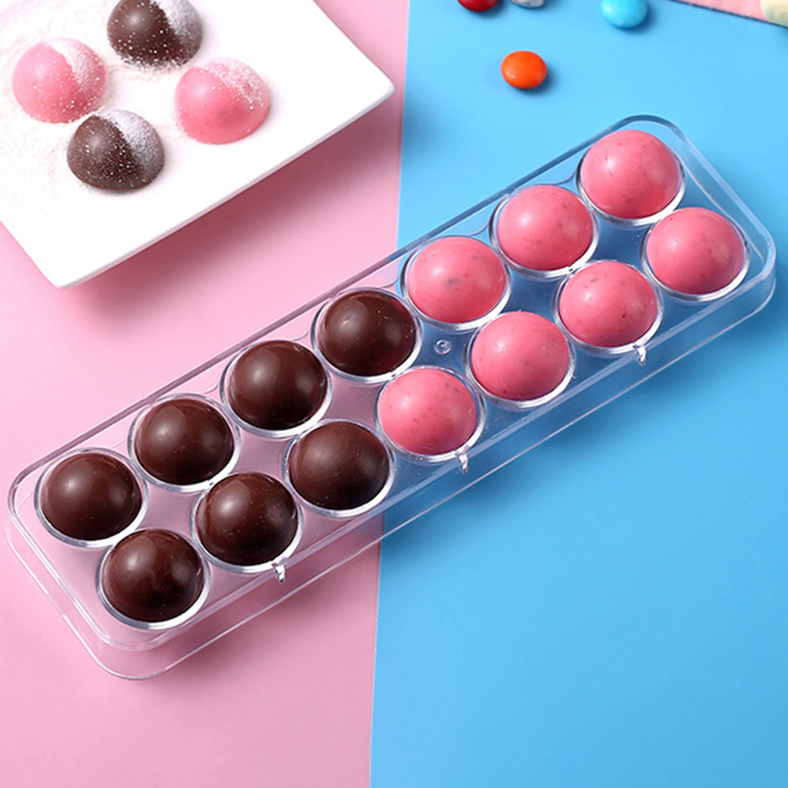 1pc 14 holes Half Ball 3D Polycarbonate Chocolate Moulds Chocolate Candy Bars Molds Plastic Tray Baking Pastry Bakery Tools DIY