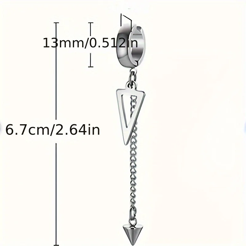 1pc Triangular Conical Chain Long Earrings For Men Women Without Ear Piercing Geometric Stainless Steel Ear Clip