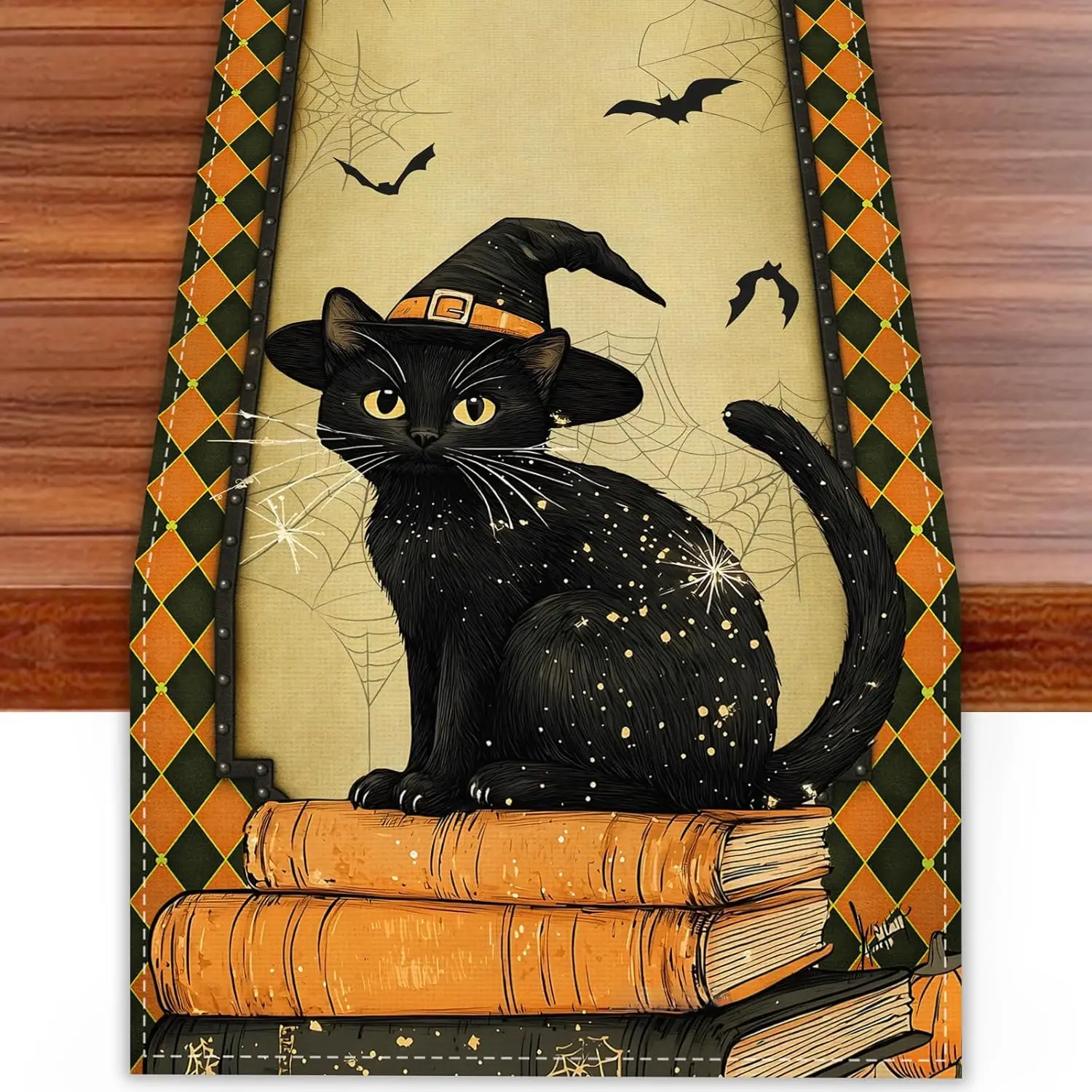 Halloween Black Cat Linen Table Runner Dresser Scarves Table Decor Farmhouse Kitchen Dining Table Runner Holiday Party Decor