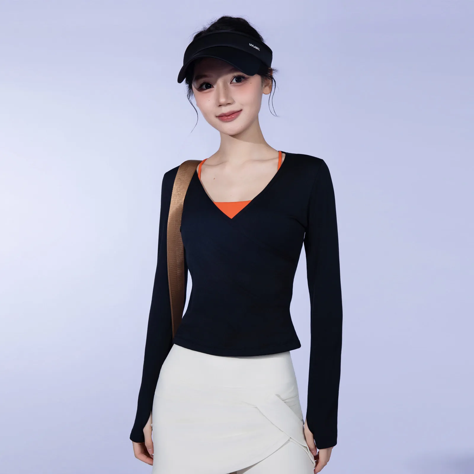 Damen Sport-Langarmshirt mit V-Ausschnitt, 2026 Neu, Tailliert, Schlankmachend, Pilates, Schnelltrocknend, Yoga-Bekleidung, T-Shirt, Bluse – Detail 5