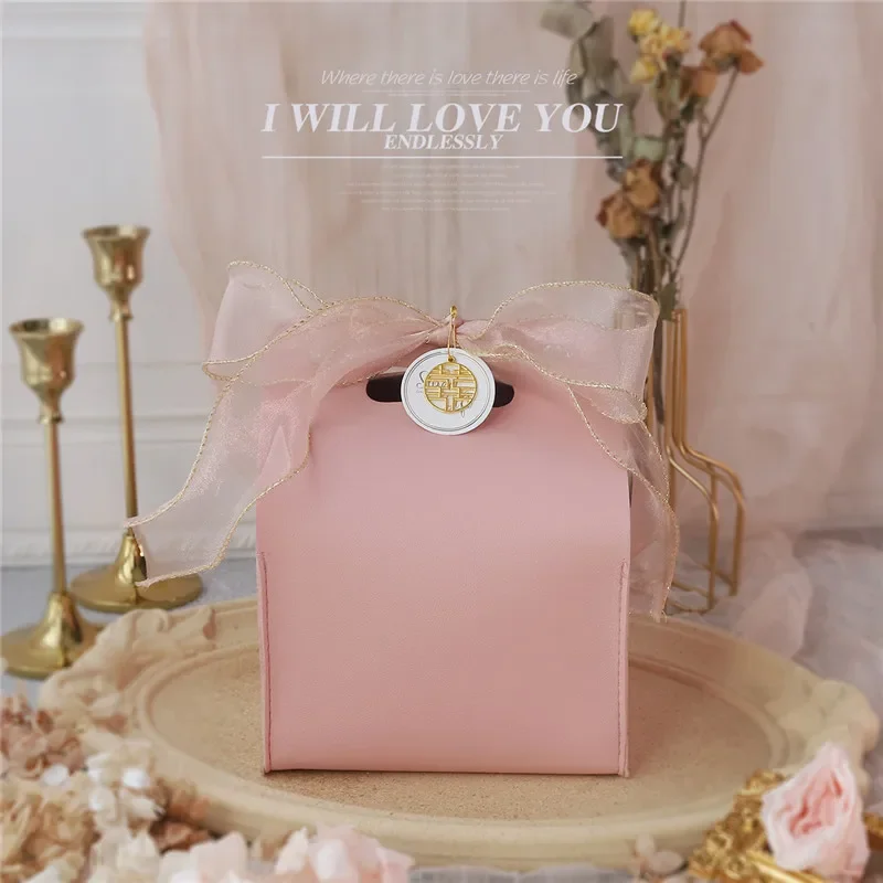 Upscale Leather Wedding Favors Gift Bags Packaging Candy Box With Ribbons For Christening Baby Shower Birthday Party Supplies