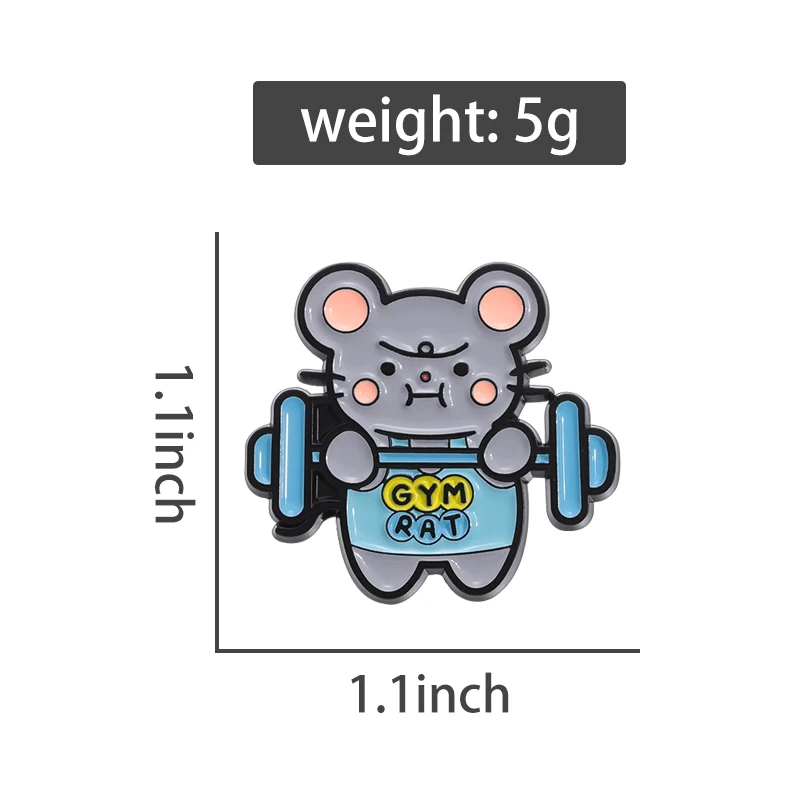 Gym Mouse Enamel Pin Cute Weightlifting Rat Maintain Healthy Exercise Brooches Lapel Badges Jewelry Kid Fans Gift