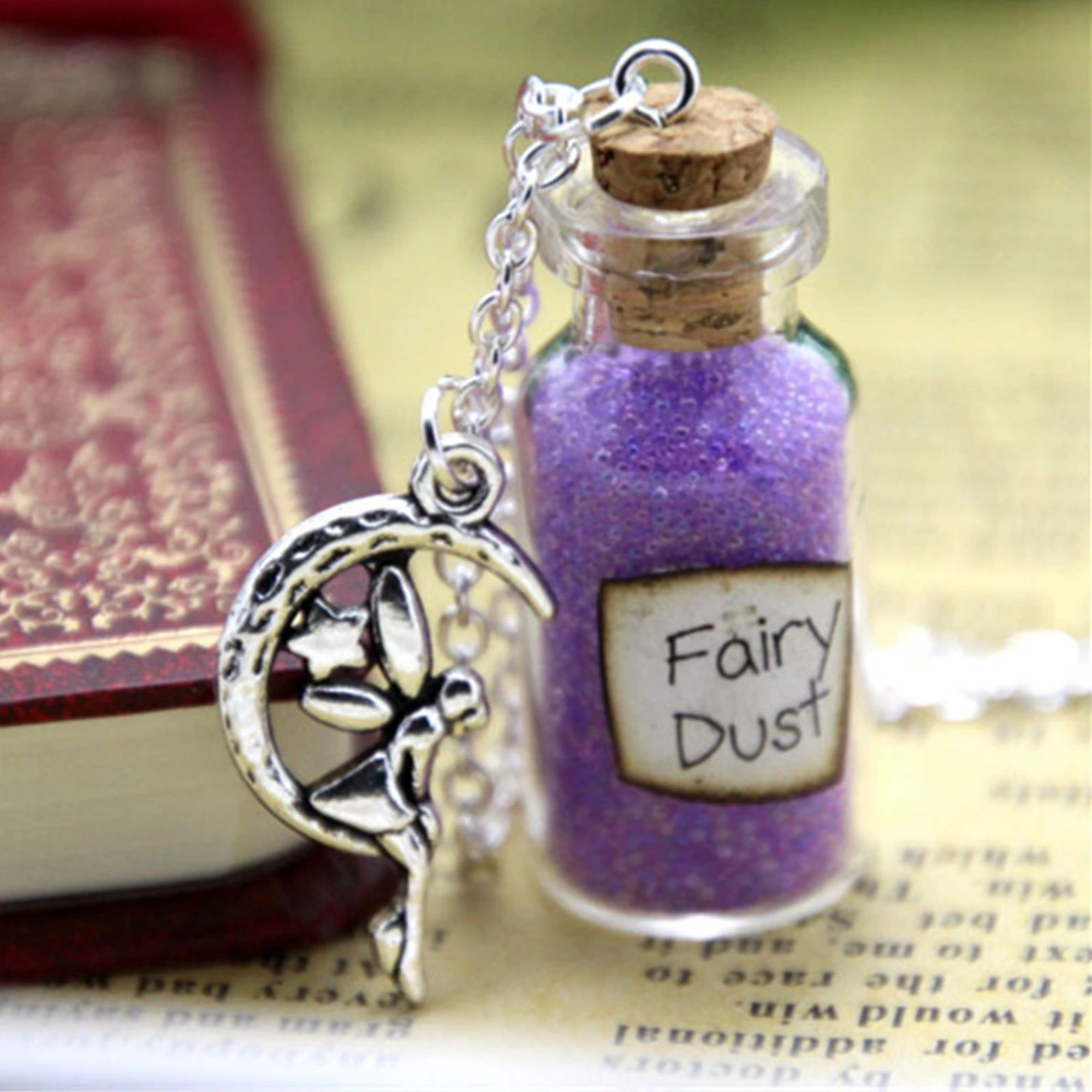 Fairy Dust and a Fairy Charm Glass Bottle Necklace with Moon Angel Charm Once Upon a Time Inspired Jewelry