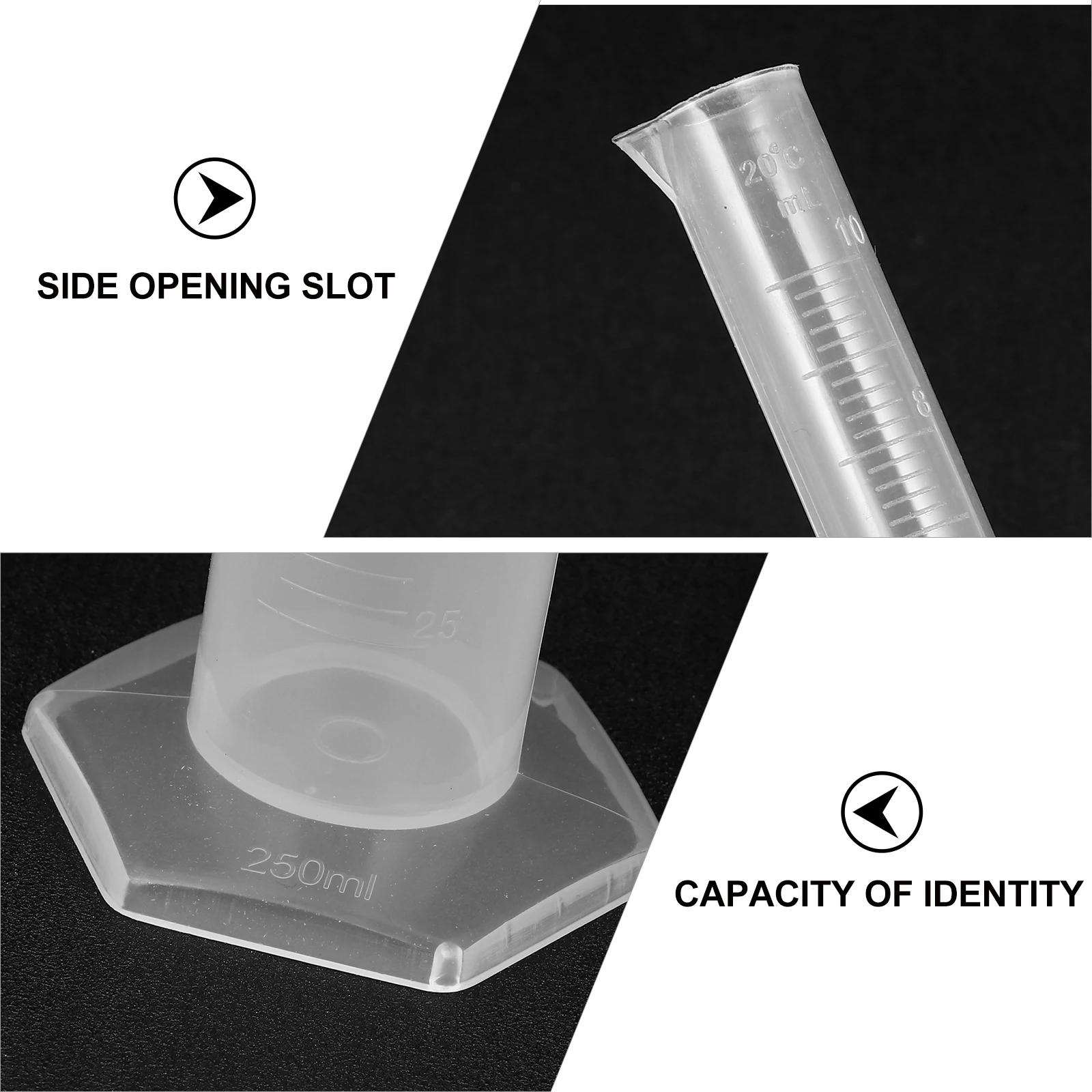 

4pcs Transparent Plastic Graduated Cylinder Laboratory Test Tool Accurate Measurement Hexagonal Base Non-Wetting Surface