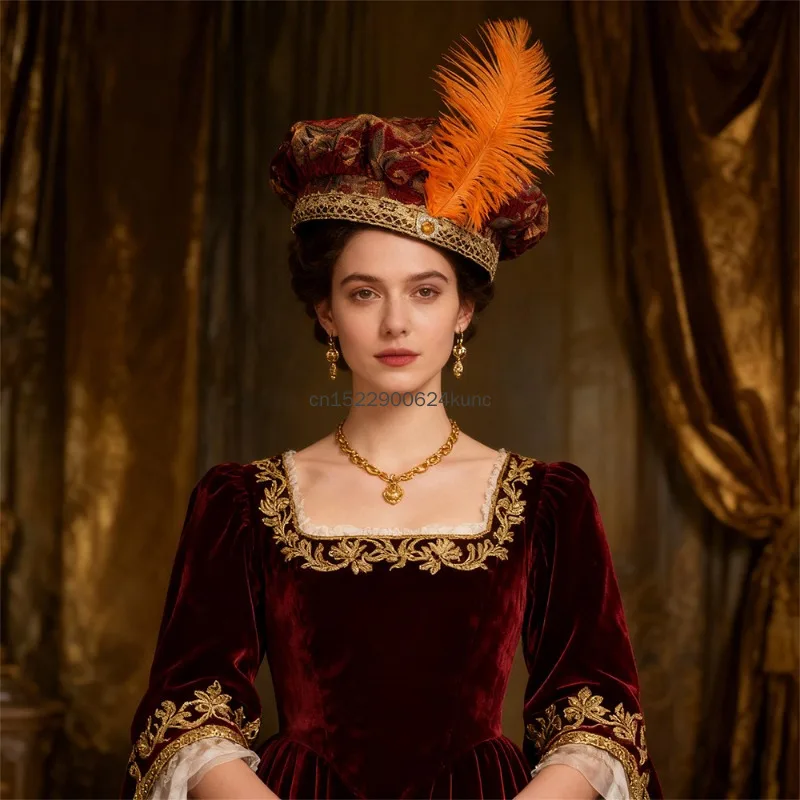 Sombrero de brocado revolucionario isabelino Tudor renacentista del siglo XVIII para hombres y mujeres, sombrero flexible de poeta Medieval de lujo para Halloween