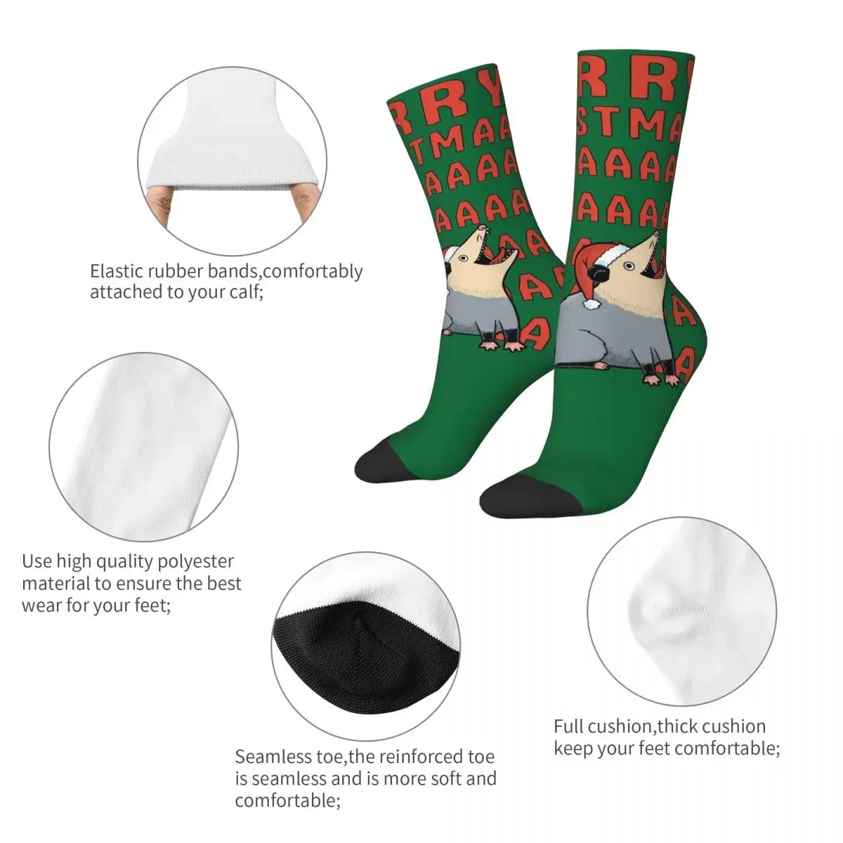 Cartoon Opossum Christmas Socks Men Women Casual Funny Meme Socks High Quality Spring Summer Autumn Winter Socks Gifts