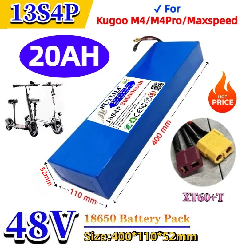 NEW 48V 20000mAh for Kugoo M4/MaxSpeed ​​Li-ion Battery 13S4P Large Capacity Built-in BMS Rechargeable Battery Pack