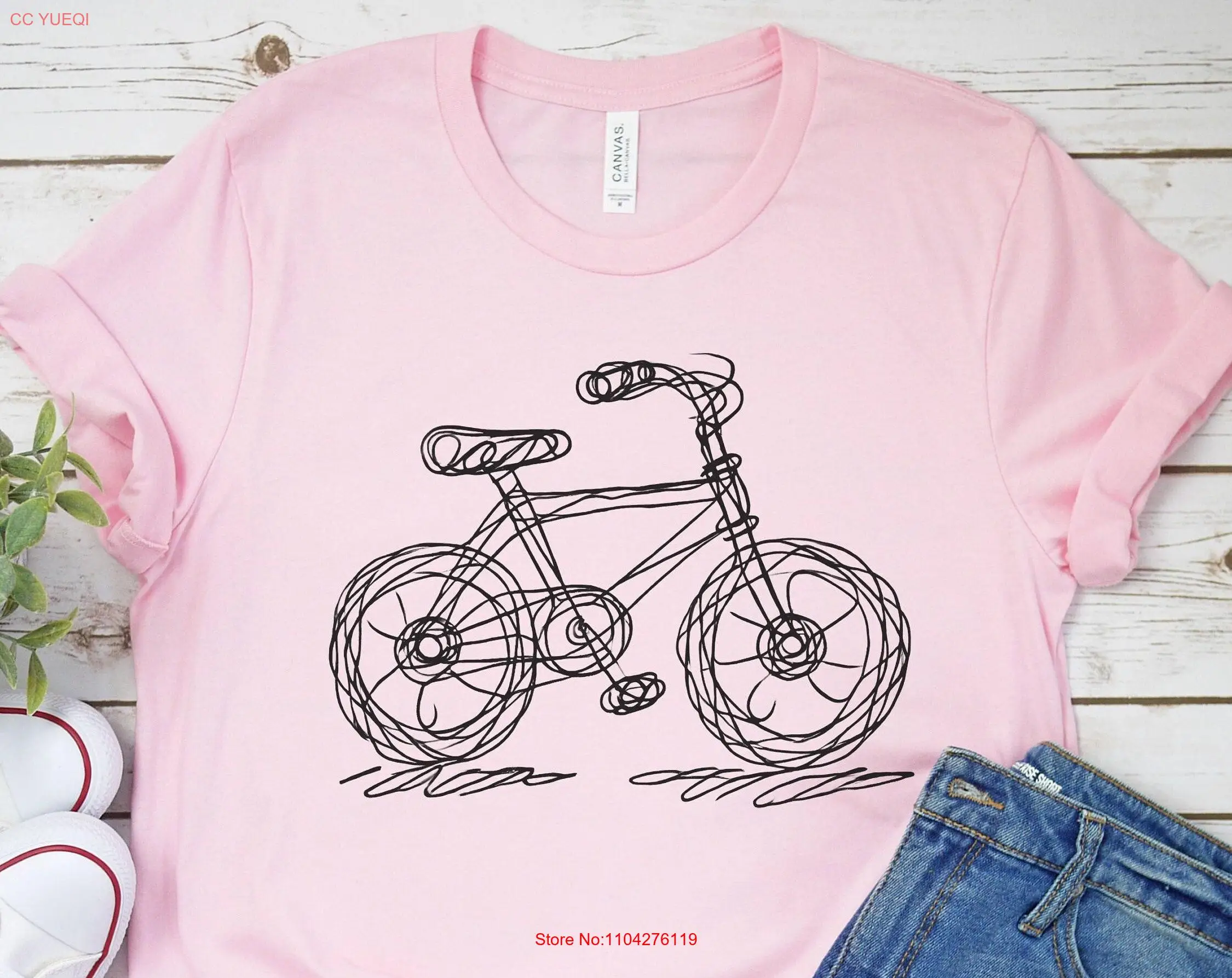 Retro Bike Doodle T Shirt Playful Bicycle Design long or short sleeves