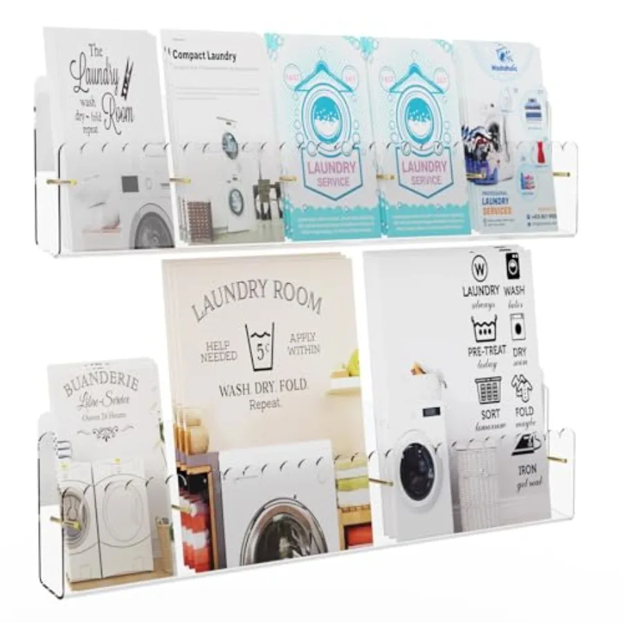 

Настенный держатель для брошюр, 2 шт., акриловая модульная подставка для флаеров с регулируемым магнитным креплением, золотистый волнистый дизайн, 5-S