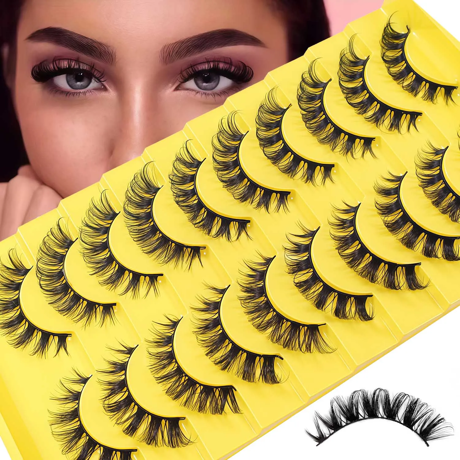 Russian Volume Thick Eyelashes 10 Pairs Set for Export - Dense 3D Stylized Eyelashes with Clear Root Separation