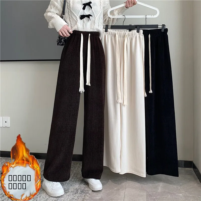 

Женские широкие брюки на меху из овчины, осенне-зимние, новые, из вельвета, спортивные, прямые, хлопковые, для повседневной носки