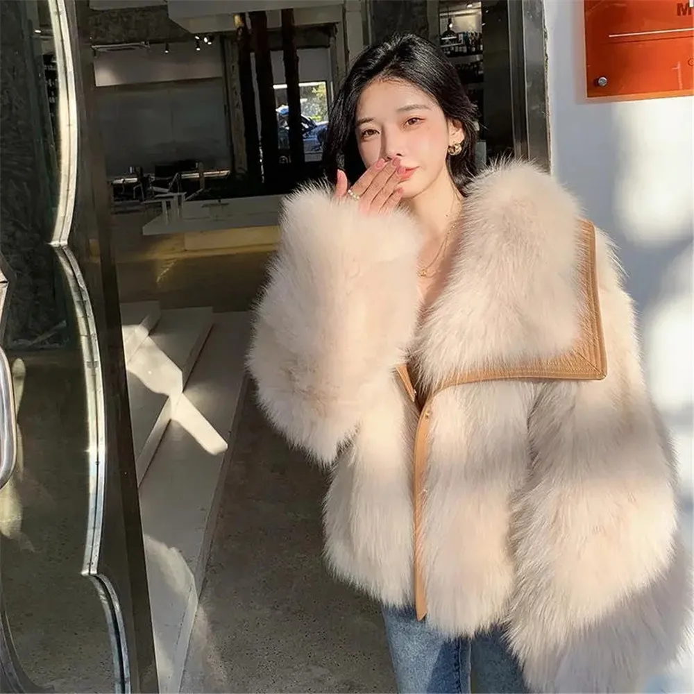 Large lapel imitation fox fur coat women's winter 2023 new fur one women's coat winter jacket