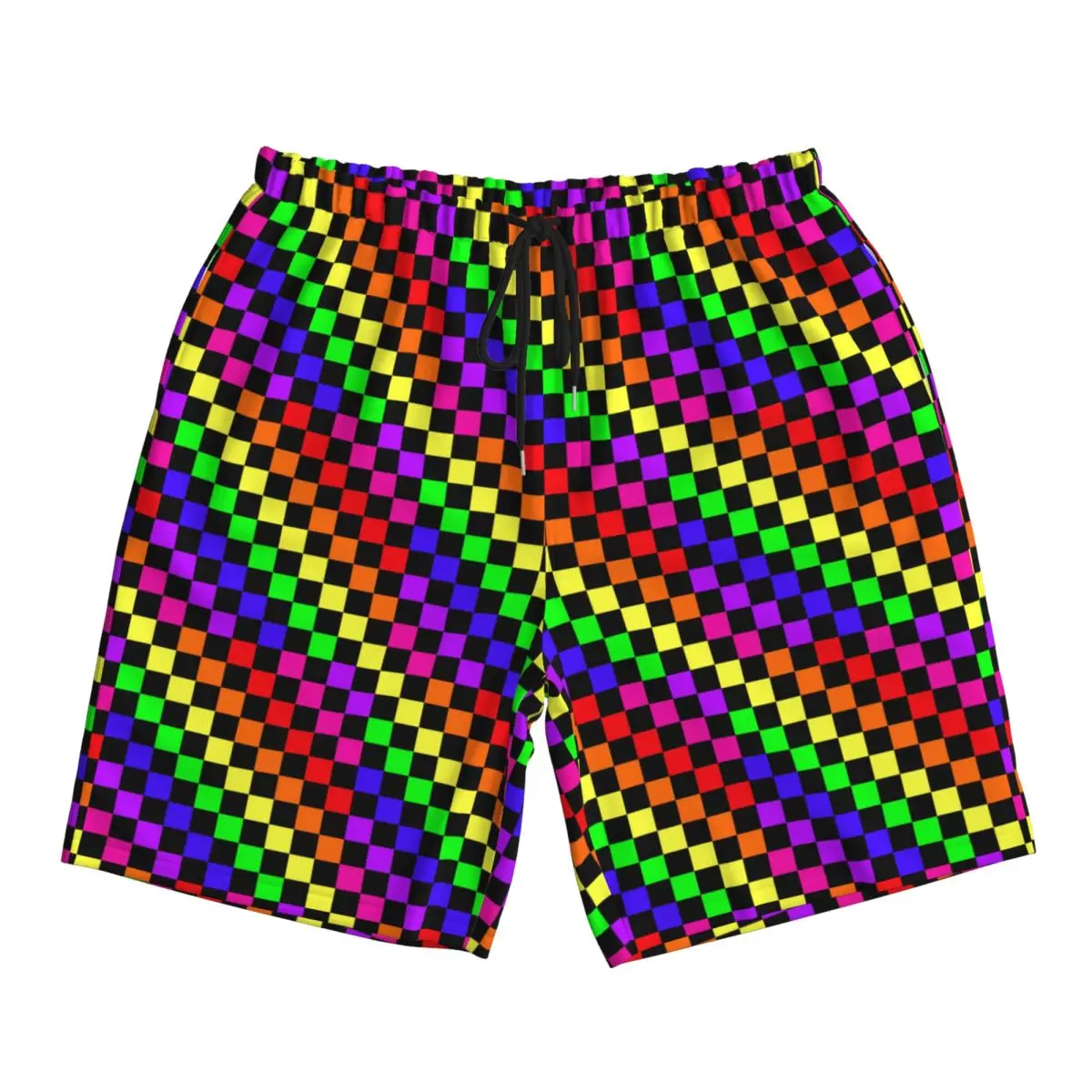 

Checkered Orange And Black Checkerboard Board Shorts Summer Hawaii Beach Short Pants Males Running Surf Quick Drying Swim Trunks