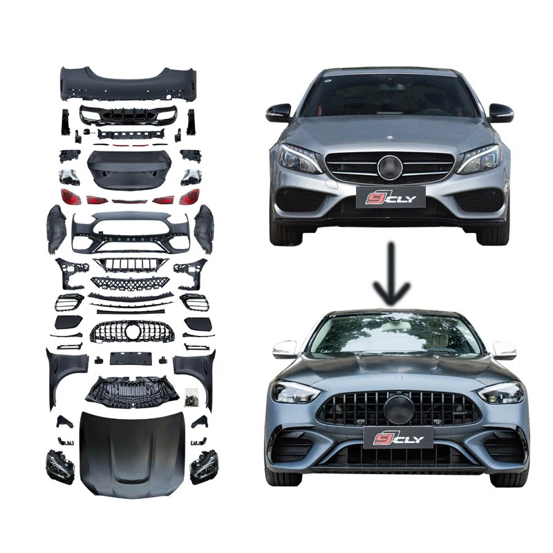 W205 إلى W206 قطع غيار السيارات لبنز 2015-2021 C الفئة W205 ترقية 2022-2025 W206 C63 طقم هيكل السيارة الوفير العلوي هود المصدات #1