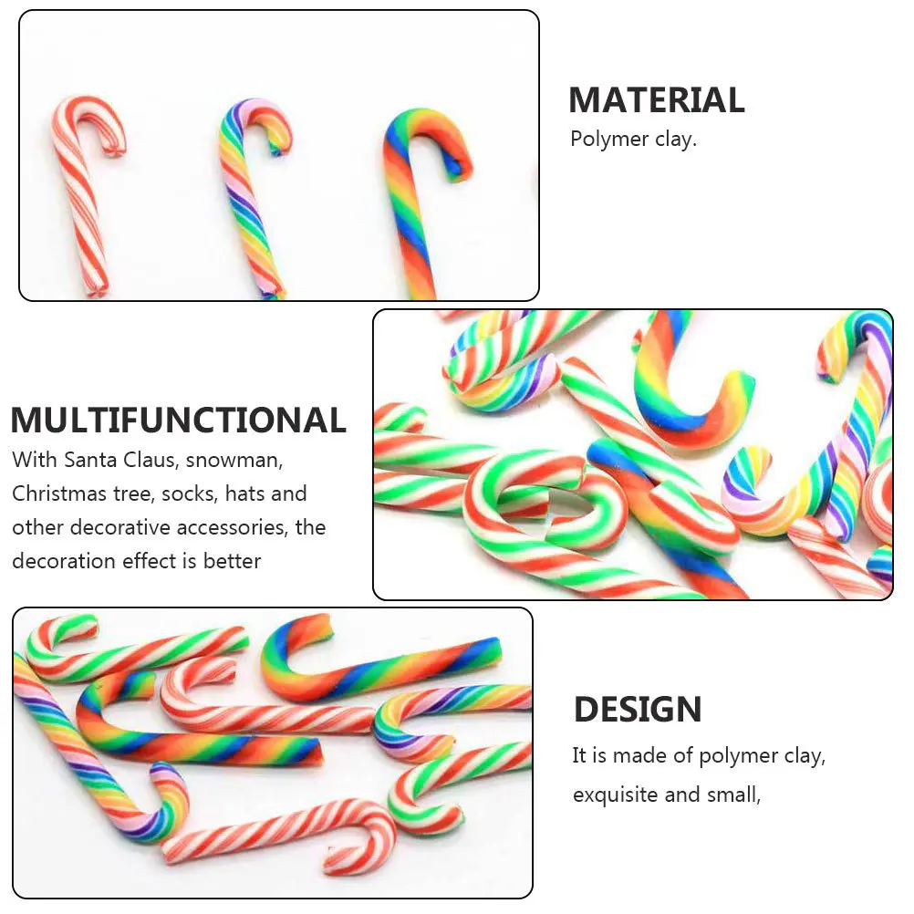 

30Pcs Polymer Clay Christmas Walking Stick Decor Candy Cane Simulation DIY Accessories Santa Snowman Tree Socks Xmas Holiday