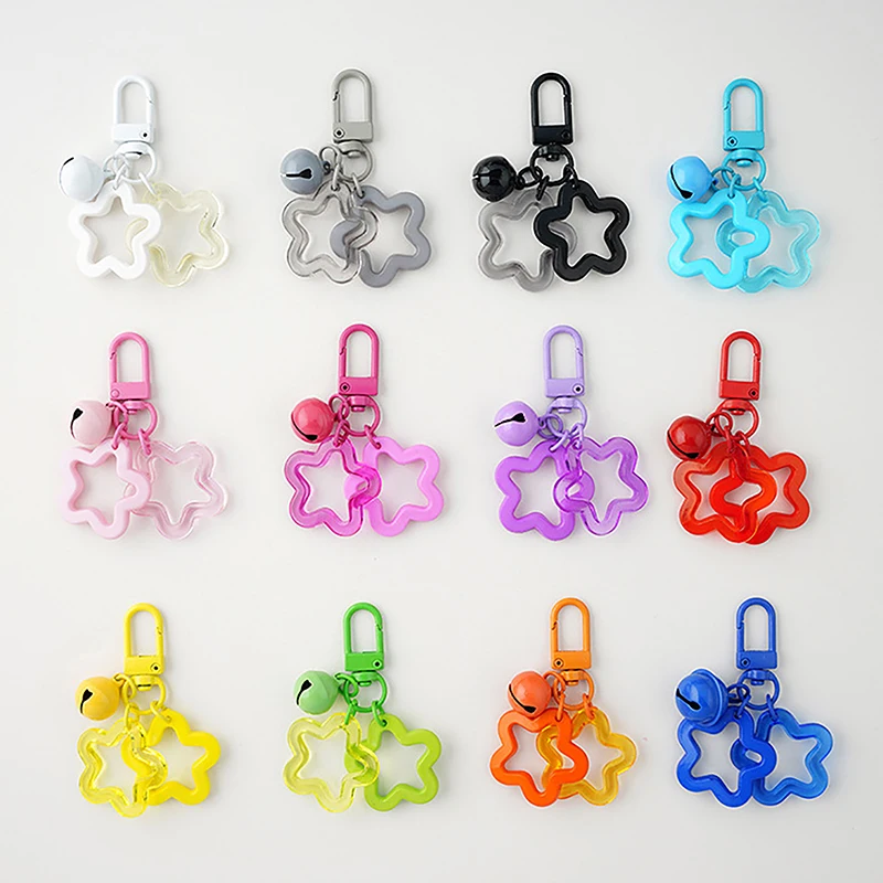 Pentagram Acrylic Keychain Bell Pendant Keyring for Girls Backpack Charm Headphone Case Accessories Creative Friendship Gifts