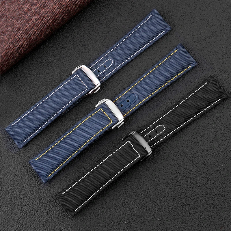 High Quality Canvas Watchband Cow Leather Watch Strap for Omega Seamaster Speedmaster 300 310 AT150 19mm 20mm Bracelet image 3