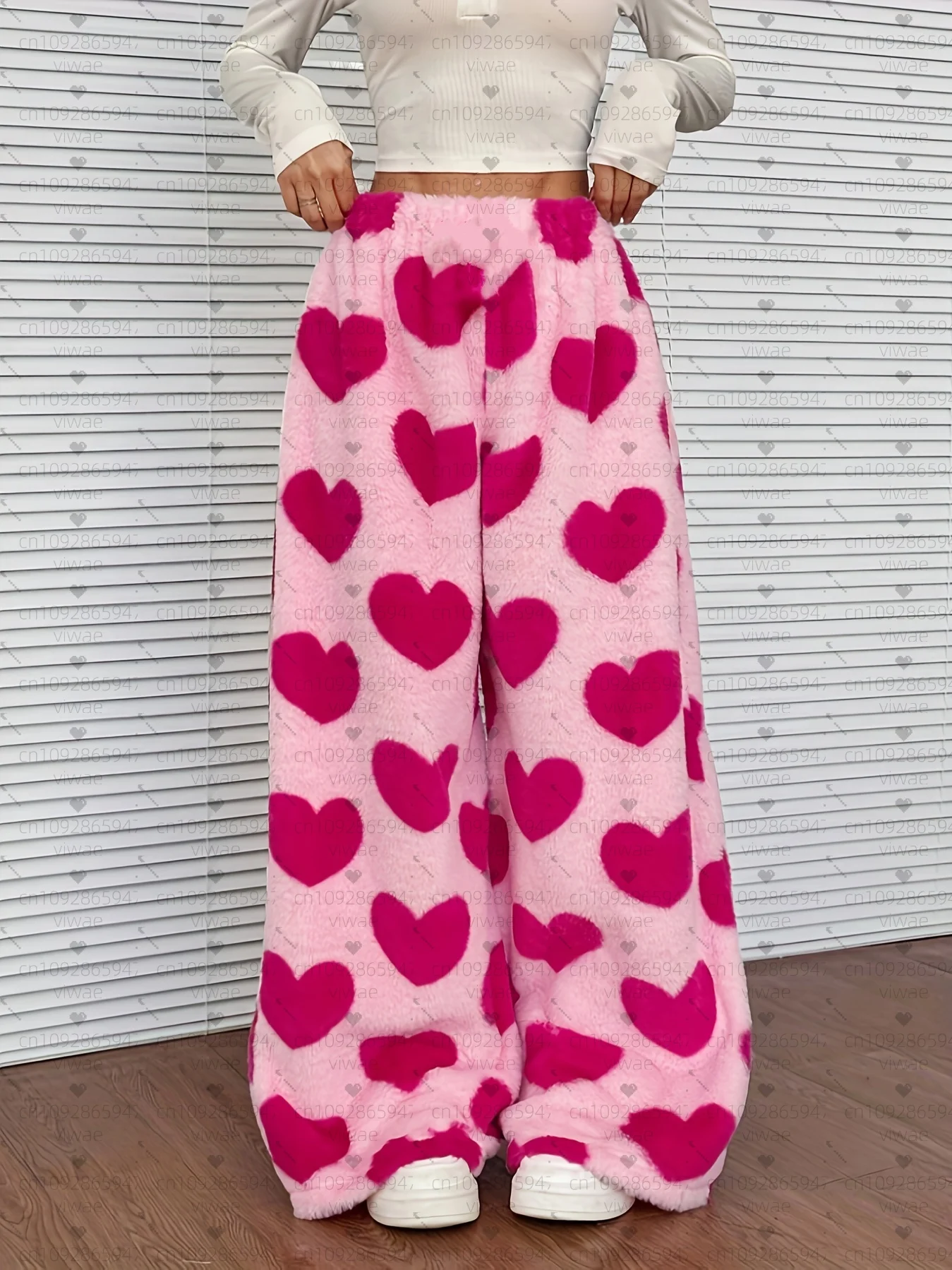2025, Damen-Pyjama-Plüschhose, gerades Bein, Liebesdruck, lockere Nachtwäsche, Hose, Pyjama-Hose, Damenbekleidung