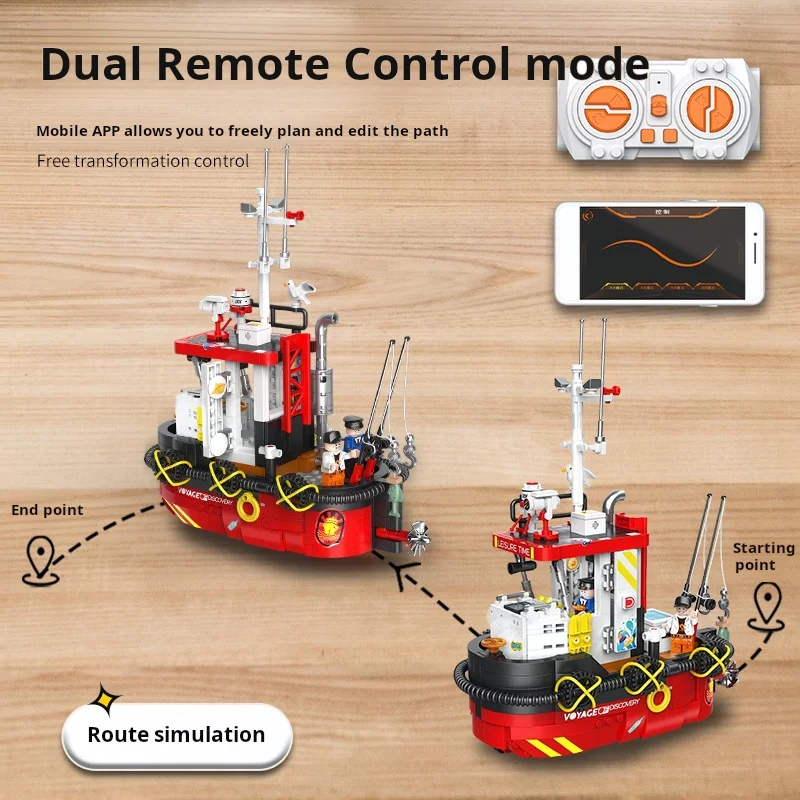 O Controle Remoto Sea Fishing Boat Model Building Block, MOC Bricks, Montagem DIY, Brinquedos Infantis, Presente de Aniversário, Decoração, 3909, 648Pcs