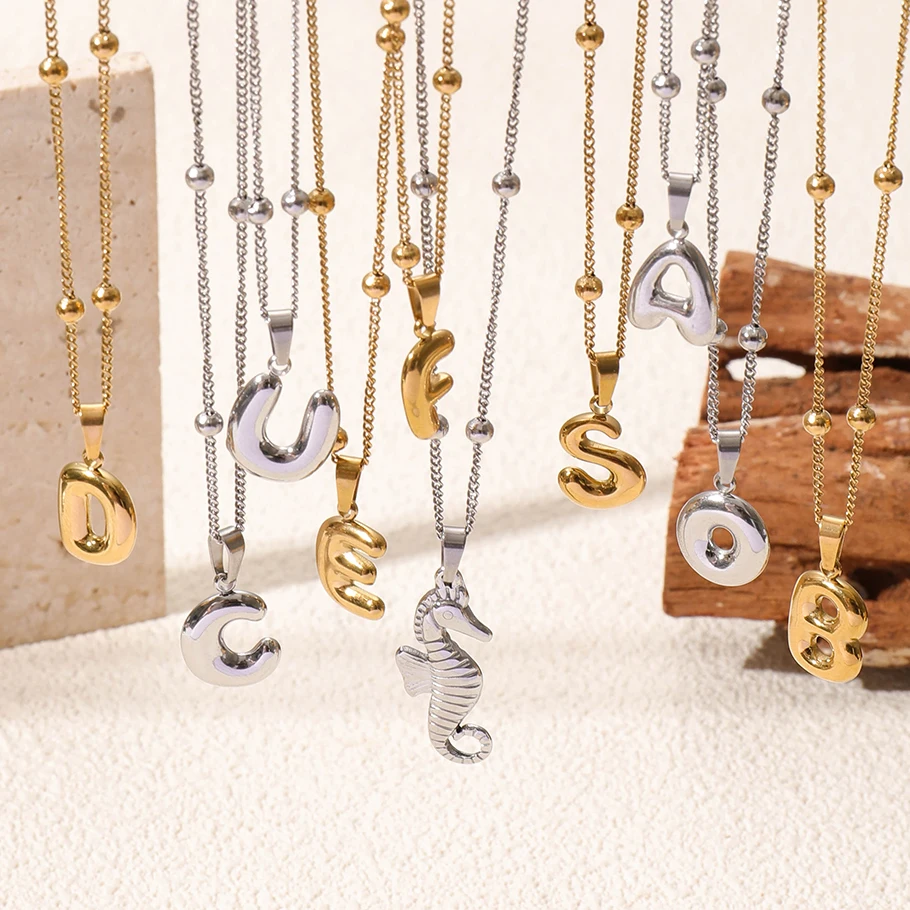 1Pc Stainless Steel Personality Bubble Letter Initial A-Z Pendant Women Necklaces Jewelry Versatile Balloon 26 Words Collares